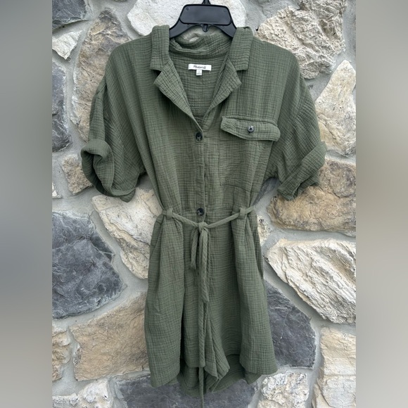 Madewell Pants - Madewell Safari Romper Sz M Belted Gauze Cotton Olive Army Green Romper So Soft!